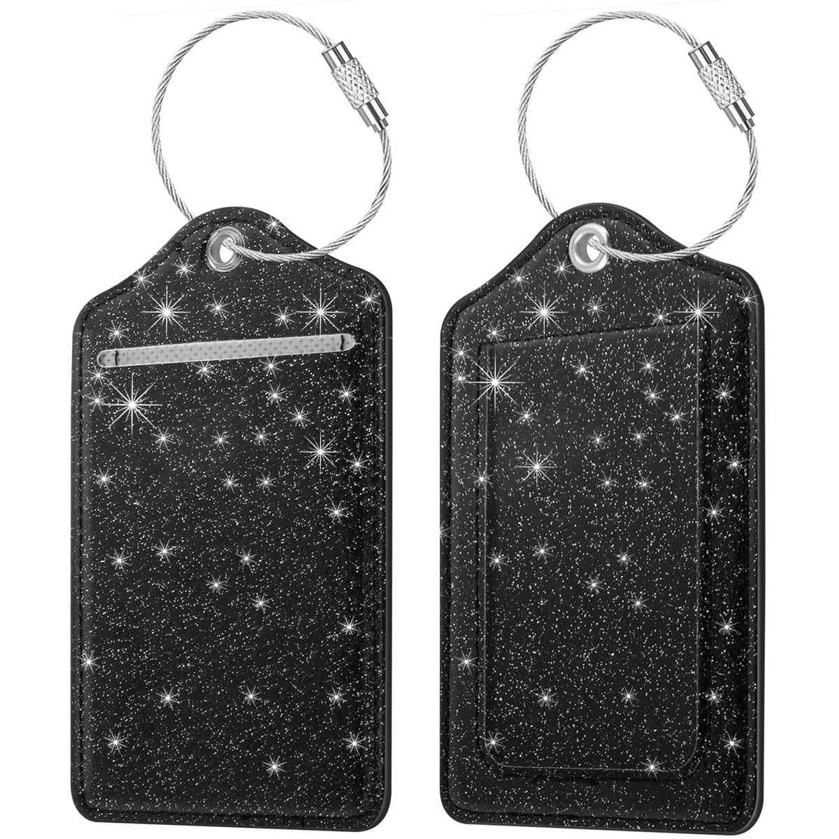 (2 Pack) Luggage Tags Glitter Leather Suitcase Tags Bag Bling Travel Tag