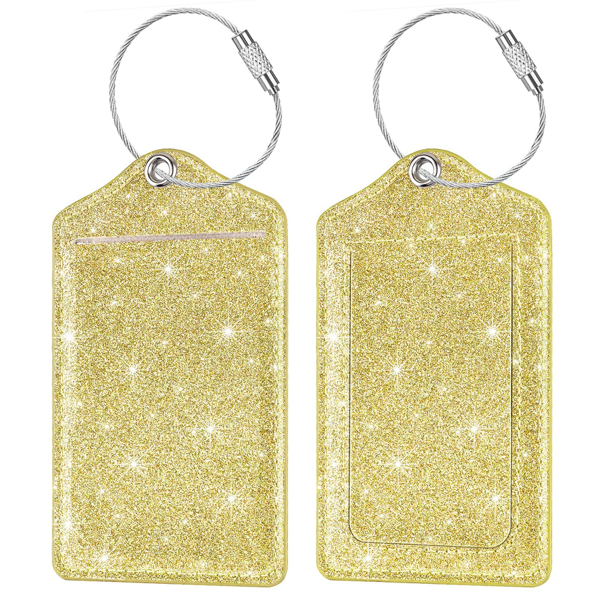 (2 Pack) Luggage Tags Glitter Leather Suitcase Tags Bag Bling Travel Tag