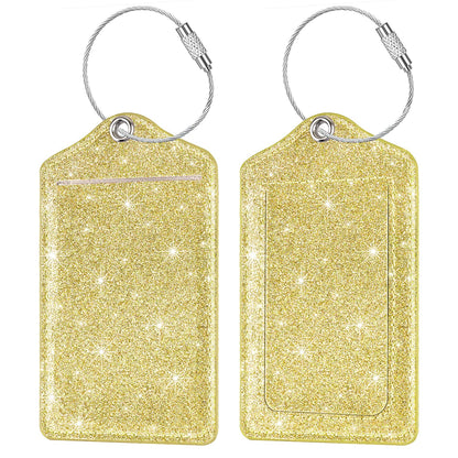 (2 Pack) Luggage Tags Glitter Leather Suitcase Tags Bag Bling Travel Tag