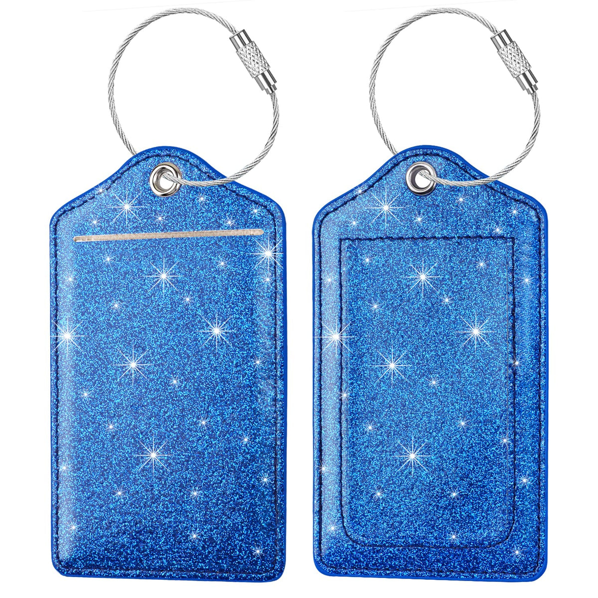 (2 Pack) Luggage Tags Glitter Leather Suitcase Tags Bag Bling Travel Tag