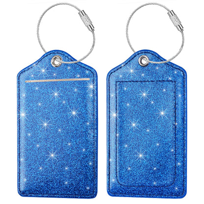 (2 Pack) Luggage Tags Glitter Leather Suitcase Tags Bag Bling Travel Tag