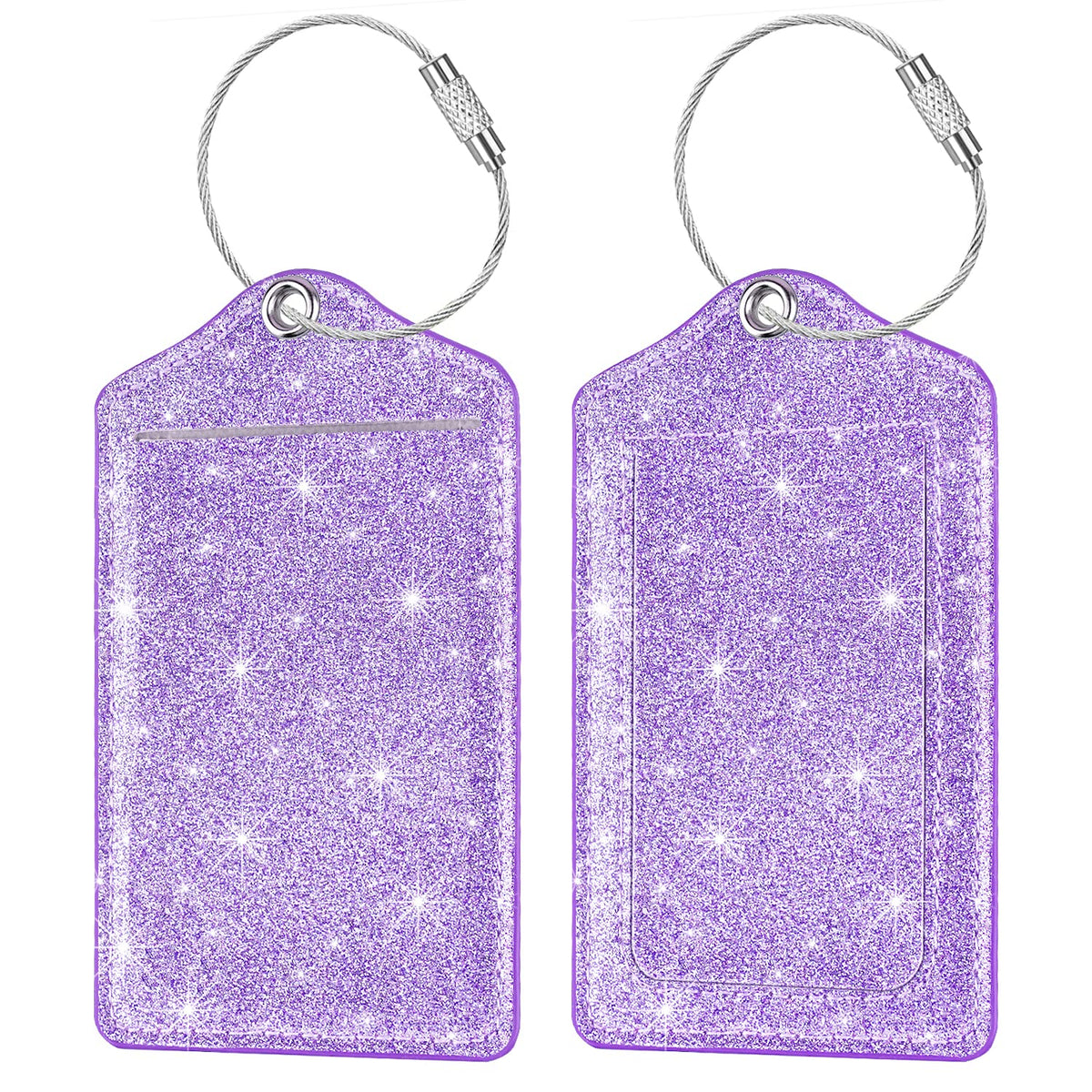 (2 Pack) Luggage Tags Glitter Leather Suitcase Tags Bag Bling Travel Tag