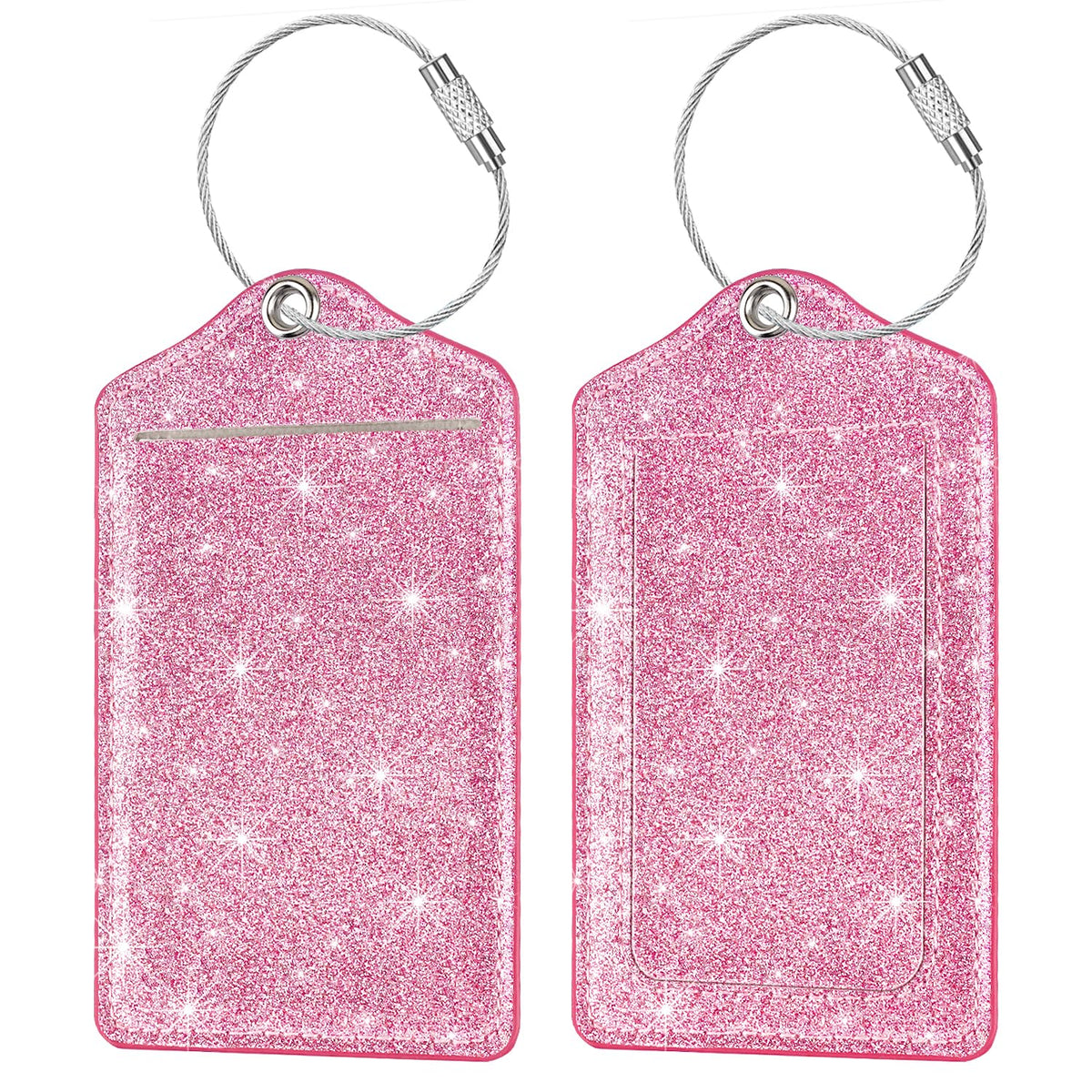 (2 Pack) Luggage Tags Glitter Leather Suitcase Tags Bag Bling Travel Tag