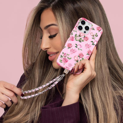 VELVET CAVIAR Leather Chain Phone Charm Wrist Strap - Cute Lanyard Accessory for Women - Fits all Phone Cases (Pink)