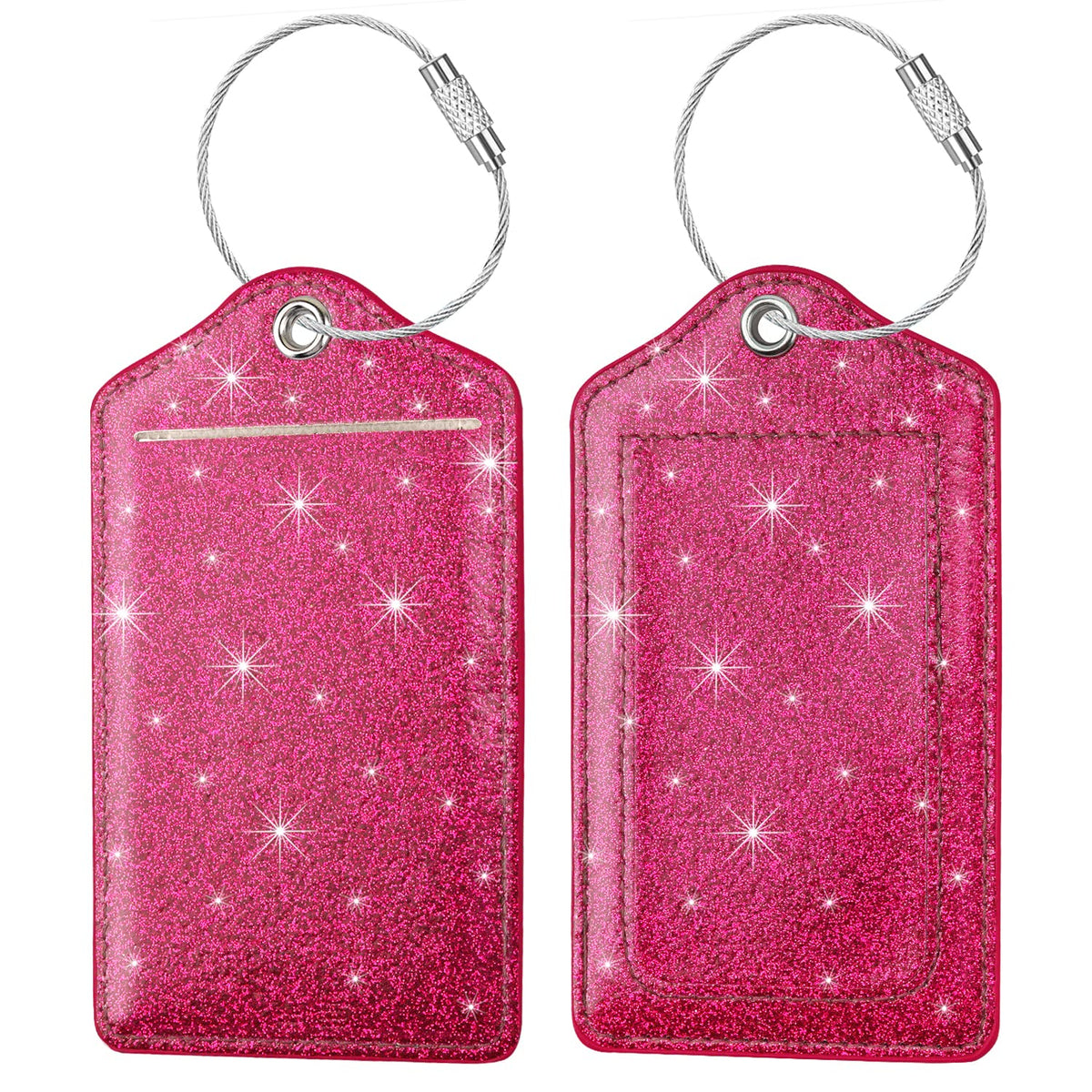 (2 Pack) Luggage Tags Glitter Leather Suitcase Tags Bag Bling Travel Tag