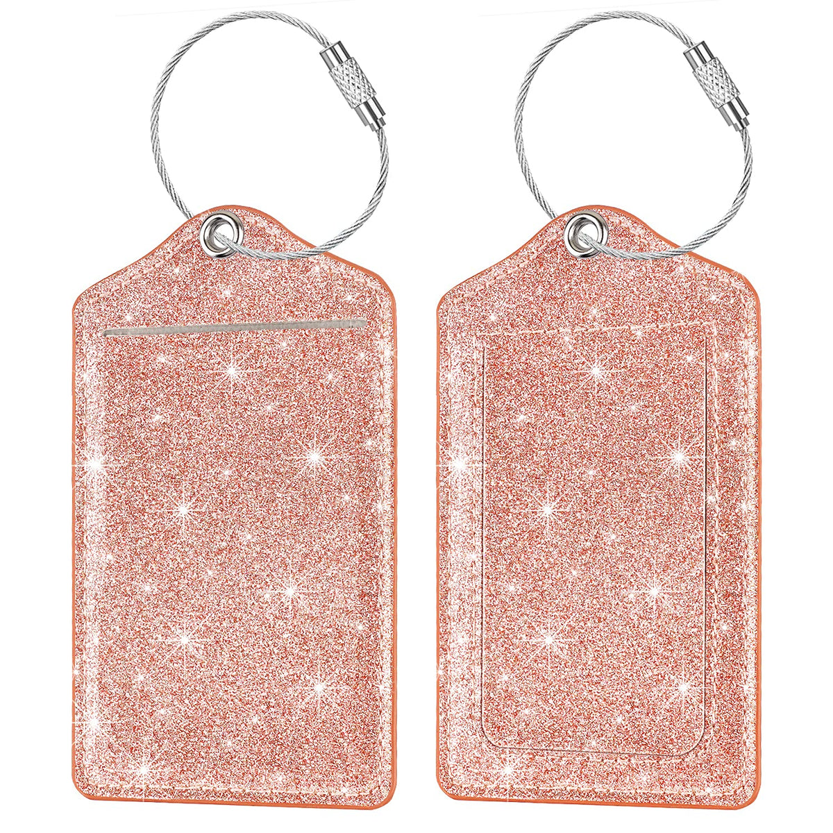 (2 Pack) Luggage Tags Glitter Leather Suitcase Tags Bag Bling Travel Tag